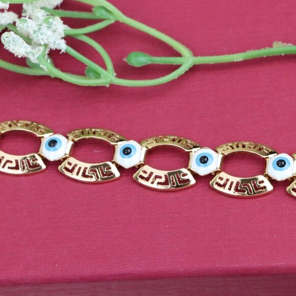 "Rose Gold Evil Eye Bracelet with Geometric Links, XPBL1013 - Picture 12 of 12